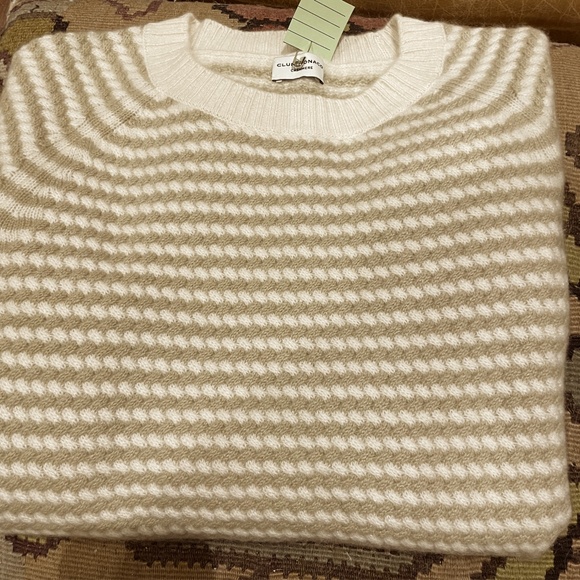 Cashmere Stitch Striped Crew Sweater -Brand New -NEVER WORN -Ivory/Fennel Stripe - Picture 8 of 9